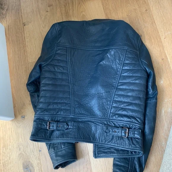 J Crew Standing Collar Leather jacket 00 navy blue - Picture 7 of 8